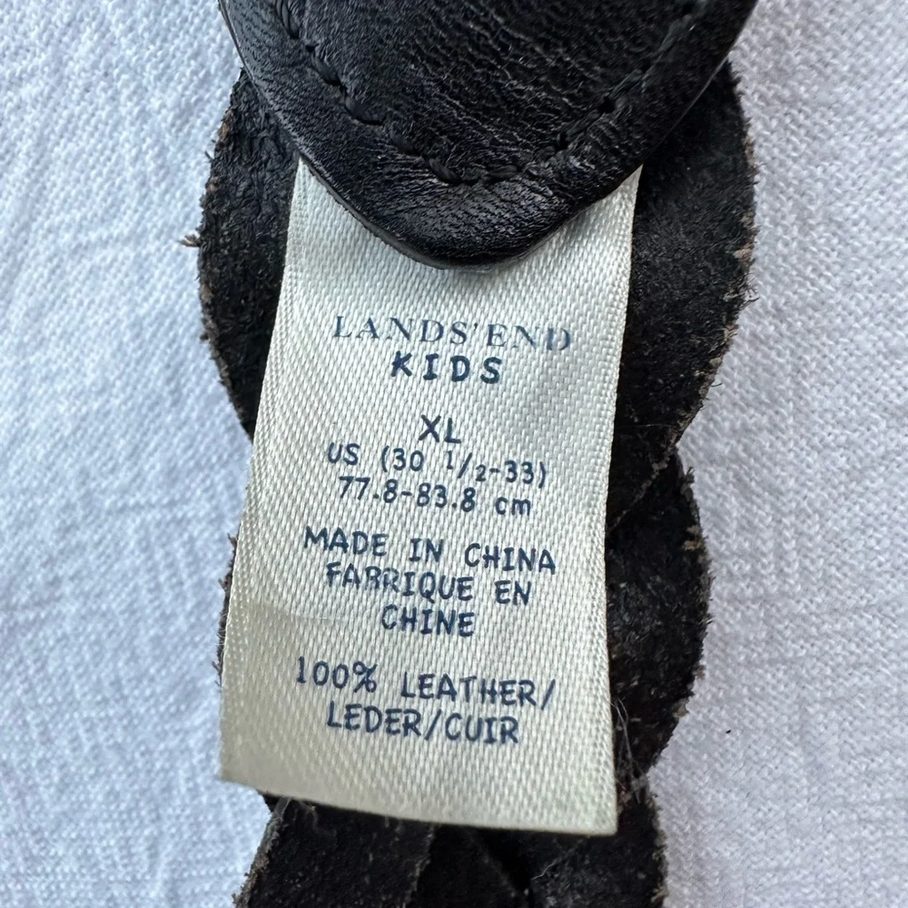 Classic Quality Braided Black Leather Child-Sized Belt by Lands’ End ~ XL Kid